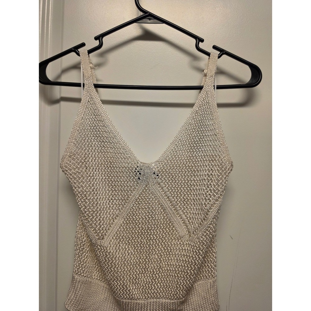 Hera Collection Cream Crochet Knit Cami Top V-Neck Adjustable Straps Size L